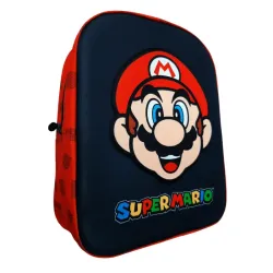 Mochila infantil Super Mario con frontal 3D en relieve y logotipo multicolor.